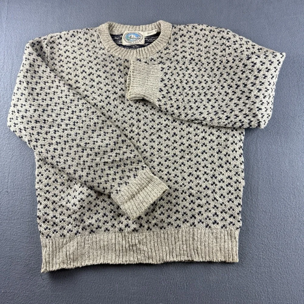 Vintage 80s Birdseye Sweater Men's M Beige Wool USA Environmental Clothing Co